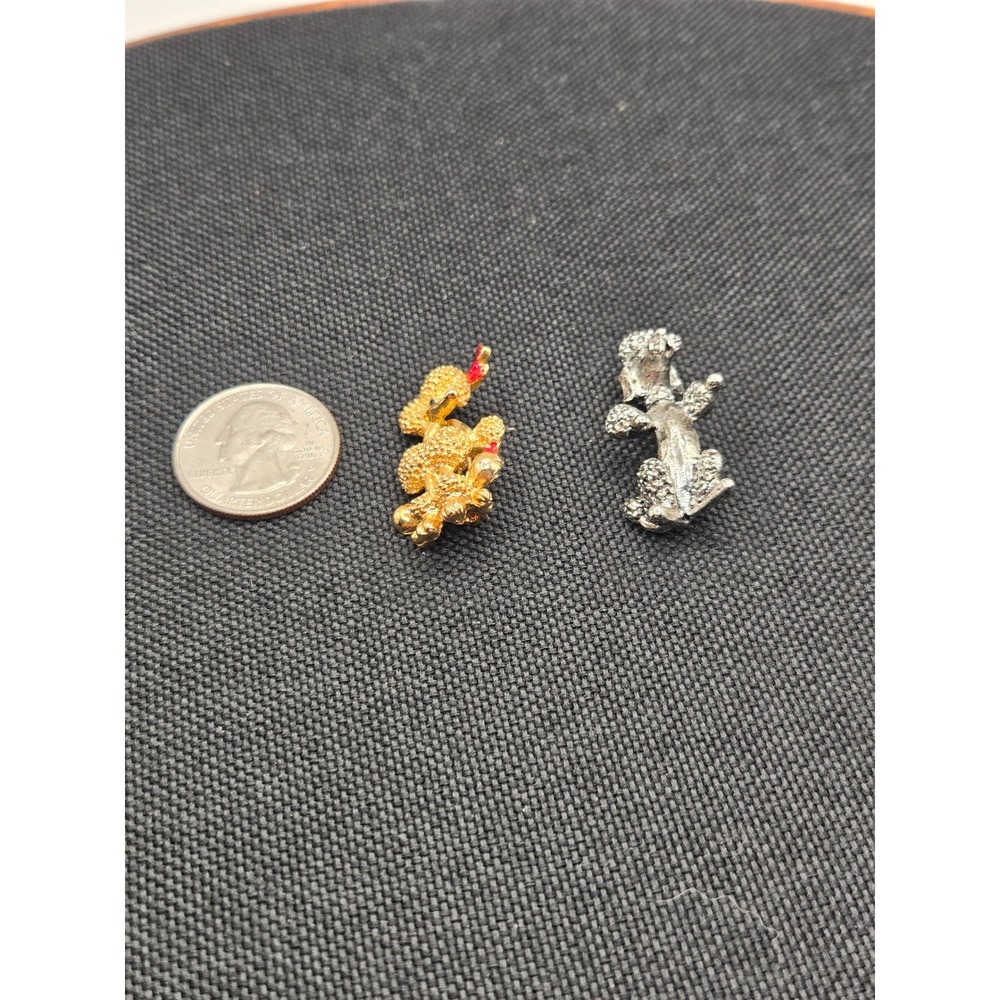 Vintage Gerrys Poodle Brooch Set Gold Silver Tone Textured Dog Pins 2pc